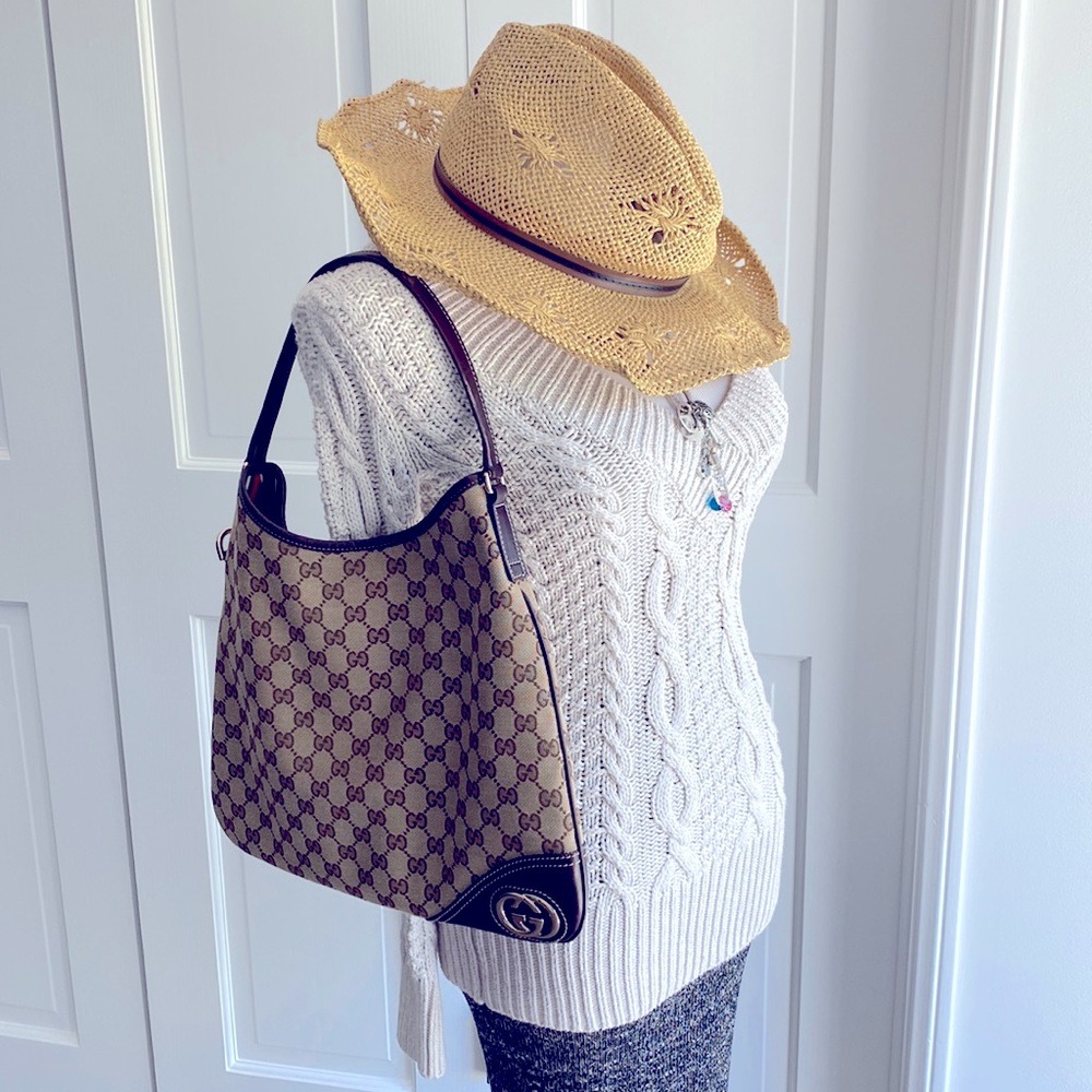 🤎 GUCCI New Britt brown canvas medium shoulder hobo bag | vintage